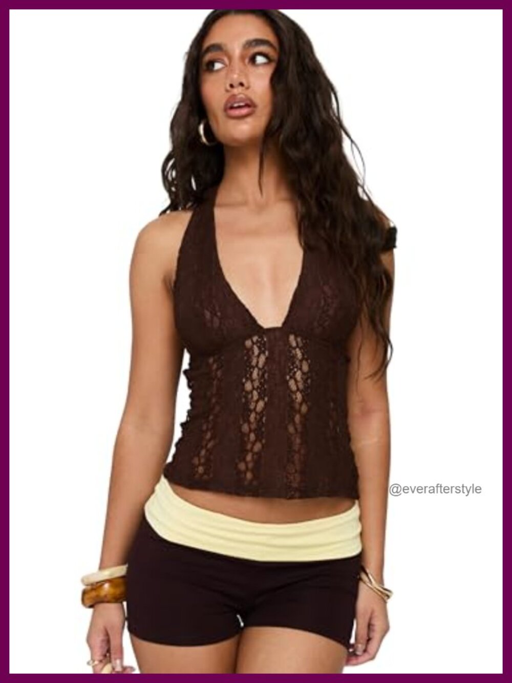 Halter Lace Crop Top Sheer V-Neck Adjustable Straps